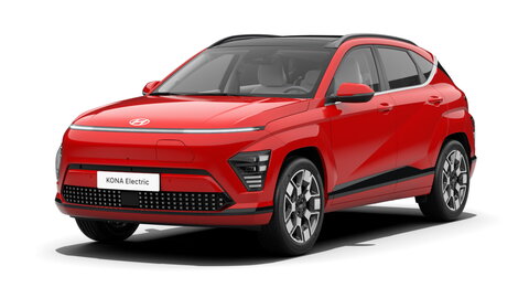 Foto eines roten Hyundai KONA EV, freigestellt